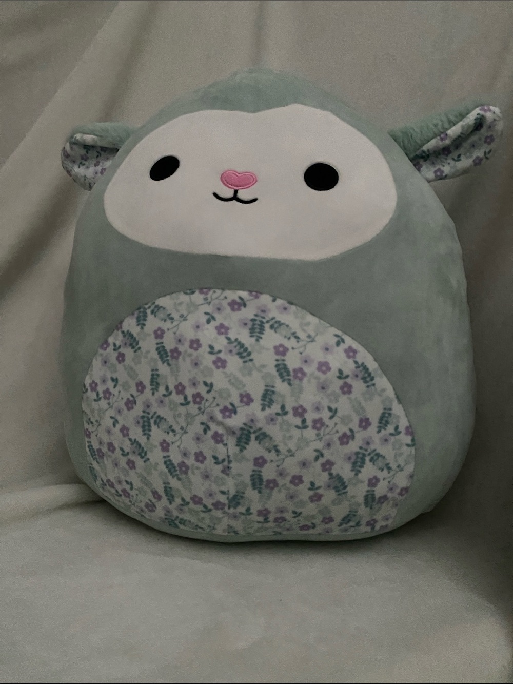 Squishmallows Sage Green Floral Belly Plush Pillow